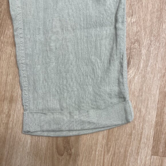 TAHARI PANTS 100% LINEN WOMENS M SAGE GREEN BEACH LAGENLOOK BELT ELASTIC COASTAL - Picture 7 of 10